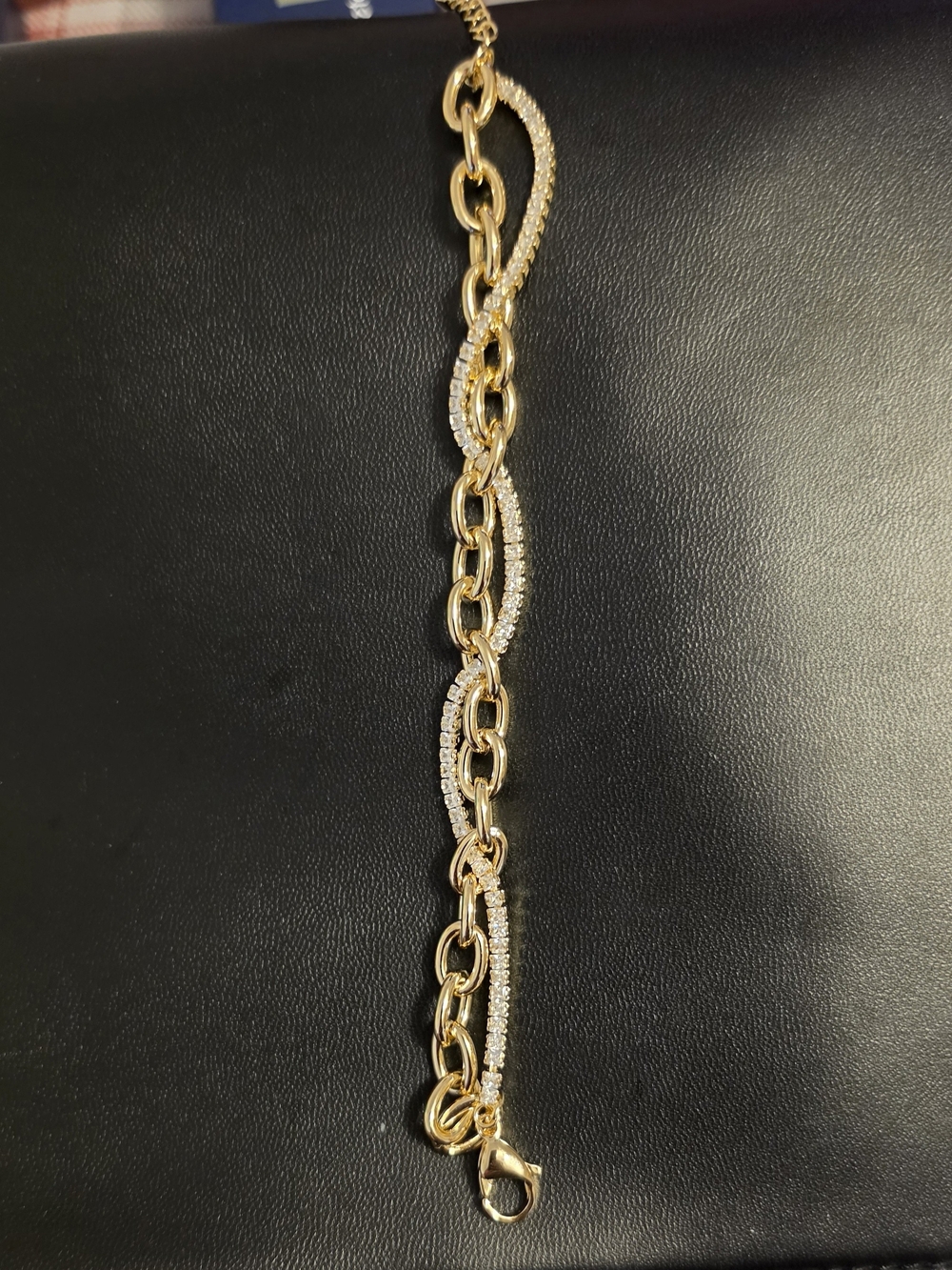14k Gold Over Sterling Silver Chain 2 Bracelet In One with Rhinestone Accents